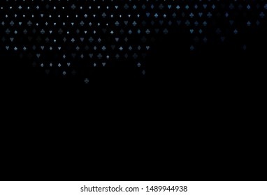 Dark BLUE vector background with cards signs. Colored illustration with hearts, spades, clubs, diamonds. Pattern for leaflets of poker games, events.