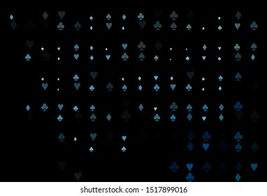 Dark BLUE vector background with cards signs. Glitter abstract sketch with isolated symbols of playing cards. Smart design for your business advert of casinos.