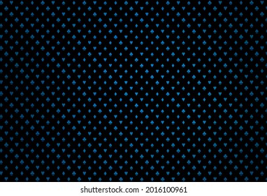 Dark blue vector background with cards signs. Colorful gradient with signs of hearts, spades, clubs, diamonds. Pattern for ads of parties, events in Vegas.