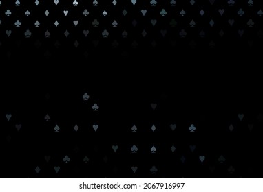 Dark blue vector background with cards signs. Shining illustration with hearts, spades, clubs, diamonds. Pattern for booklets, leaflets of gambling houses.