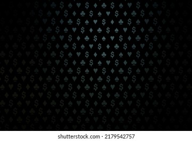 Dark blue vector background with cards signs. Illustration with set of hearts, spades, clubs, diamonds. Smart design for your business advert of casinos.