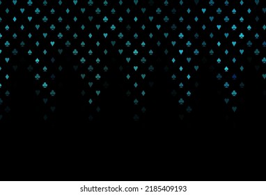 Dark blue vector background with cards signs. Shining illustration with hearts, spades, clubs, diamonds. Pattern for leaflets of poker games, events.
