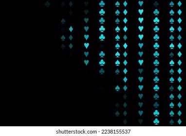 Dark BLUE vector background with cards signs. Illustration with set of hearts, spades, clubs, diamonds. Pattern for ads of parties, events in Vegas.
