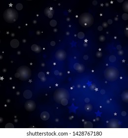 Dark BLUE vector background with circles, stars. Abstract design in gradient style with bubbles, stars. Design for textile, fabric, wallpapers.