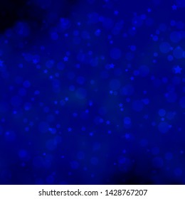 Dark BLUE vector background with circles, stars. Abstract design in gradient style with bubbles, stars. Pattern for trendy fabric, wallpapers.