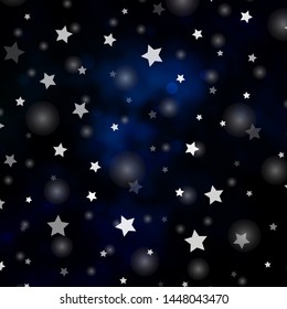 Dark BLUE vector background with circles, stars. Colorful illustration with gradient dots, stars. Texture for window blinds, curtains.