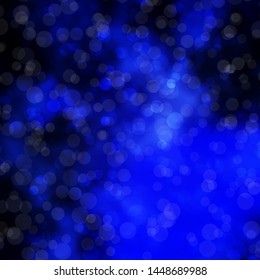 Dark BLUE vector background with circles. Illustration with set of shining colorful abstract spheres. New template for your brand book.