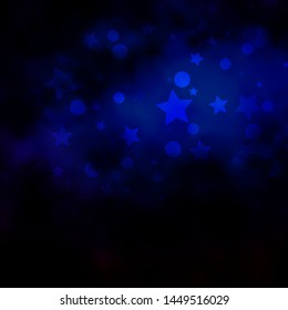 Dark BLUE vector background with circles, stars. Abstract design in gradient style with bubbles, stars. Template for business cards, websites.