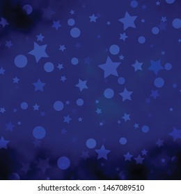 Dark BLUE vector background with circles, stars. Abstract illustration with colorful spots, stars. Template for business cards, websites.