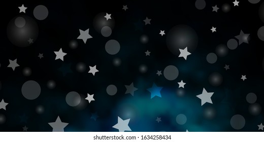 Dark BLUE vector background with circles, stars. Abstract illustration with colorful shapes of circles, stars. Texture for window blinds, curtains.