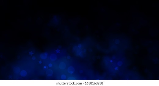 Dark BLUE vector background with circles, stars. Abstract illustration with colorful spots, stars. Template for business cards, websites.
