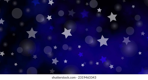 Dark BLUE vector background with circles, stars. Abstract design in gradient style with bubbles, stars. Design for textile, fabric, wallpapers.
