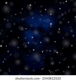 Fundo de vetor AZUL escuro com círculos, estrelas. Ilustração abstrata com formas coloridas de círculos, estrelas. Design para papel de parede, fabricantes de tecido.