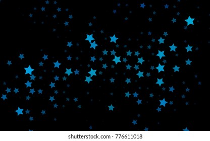 Dark BLUE vector background with colored stars. Modern geometrical abstract illustration with stars. Best design for your ad, poster, banner.