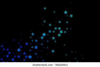 Dark BLUE vector background with colored stars. Decorative shining illustration with stars on abstract template. Best design for your ad, poster, banner.