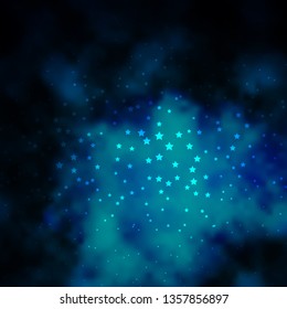 Dark BLUE vector background with colorful stars. Colorful illustration in abstract style with gradient stars. Theme for cell phones.