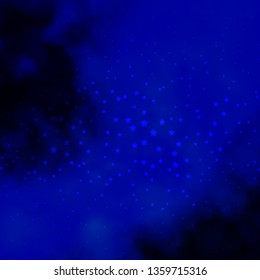Dark BLUE vector background with colorful stars. Blur decorative design in simple style with stars. Pattern for new year ad, booklets.