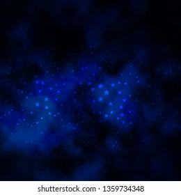 Dark BLUE vector background with colorful stars. Shining colorful illustration with small and big stars. Pattern for websites, landing pages.