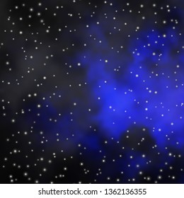 Dark BLUE vector background with colorful stars. Shining colorful illustration with small and big stars. Theme for cell phones.