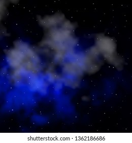 Dark BLUE vector background with colorful stars. Shining colorful illustration with small and big stars. Theme for cell phones.