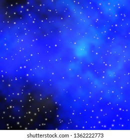 Dark BLUE vector background with colorful stars. Shining colorful illustration with small and big stars. Pattern for new year ad, booklets.