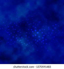 Dark BLUE vector background with colorful stars. Shining colorful illustration with small and big stars. Design for your business promotion.