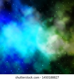 Dark BLUE vector background with colorful stars. Modern geometric abstract illustration with stars. Theme for cell phones.