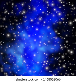 Dark BLUE vector background with colorful stars. Shining colorful illustration with small and big stars. Theme for cell phones.