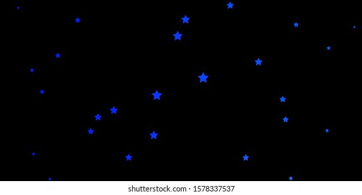 Dark BLUE vector background with colorful stars. Shining colorful illustration with small and big stars. Best design for your ad, poster, banner.