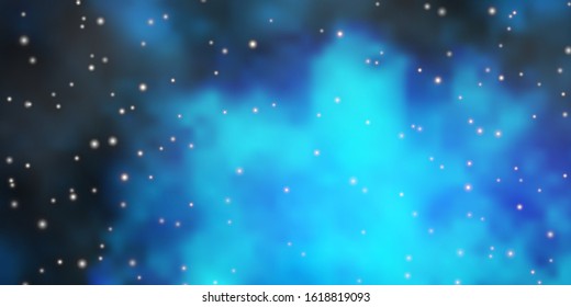 Dark BLUE vector background with colorful stars. Blur decorative design in simple style with stars. Theme for cell phones.