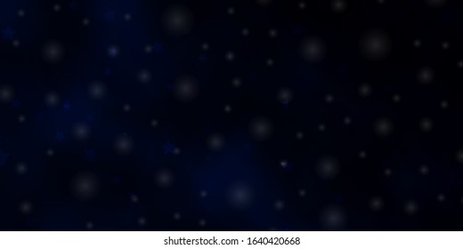 Dark BLUE vector background with colorful stars. Shining colorful illustration with small and big stars. Pattern for websites, landing pages.