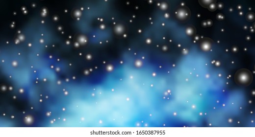 Dark BLUE vector background with colorful stars. Shining colorful illustration with small and big stars. Design for your business promotion.
