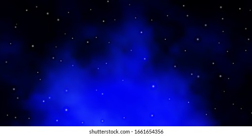 Dark BLUE vector background with colorful stars. Shining colorful illustration with small and big stars. Best design for your ad, poster, banner.