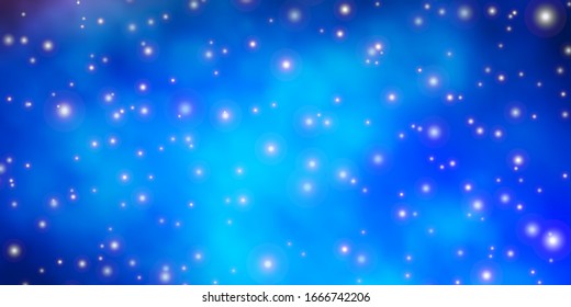 Dark BLUE vector background with colorful stars. Modern geometric abstract illustration with stars. Theme for cell phones.