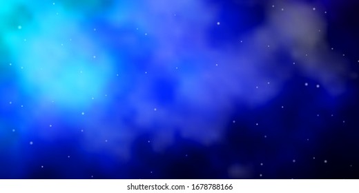Dark BLUE vector background with colorful stars. Shining colorful illustration with small and big stars. Design for your business promotion.