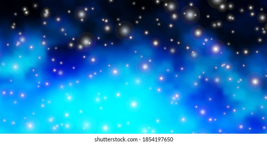 Dark BLUE vector background with colorful stars. Shining colorful illustration with small and big stars. Design for your business promotion.