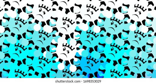 Fondo vectorial azul oscuro con símbolos covid-19. Ilustración abstracta con formas de degradado biológico. Diseño para la advertencia de riesgos biológicos.