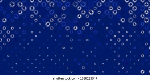 Dark blue vector background with covid-19 symbols. Abstract illustration with biological gradient shapes. Design for biohazard warning.