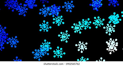 Fondo vectorial azul oscuro con símbolos covid-19. Diseño simple en estilo abstracto con formas de infección. Mejor diseño para eventos de cuarentena.