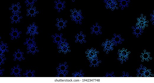 Dunkelblauer Vektorhintergrund mit Covid-19 Symbolen. Farbige abstrakte Illustration mit Farbverlauf-medizinischen Formen. Bildschirmhintergrund für den Gesundheitsschutz.