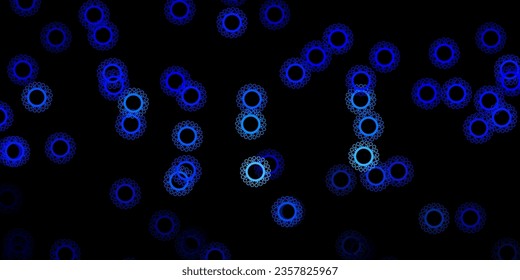 Fondo vectorial azul oscuro con símbolos covid-19. Ilustración abstracta con formas de gradiente biológico. Diseño para la alerta de riesgo biológico.