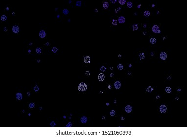 Dark BLUE vector background with cuisine gourmet. Colorful decorative design of snacks in doodle style. Doodle design for your business advert of cafes.