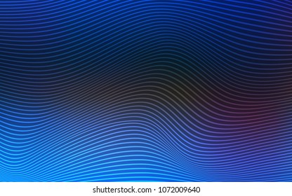 Dark BLUE vector background with curved ribbons. A vague circumflex abstract illustration with gradient. The best blurred design for your business.