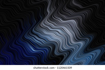 Dark BLUE vector background with curved wavy lines. Shining crooked illustration in marble style. Brand new design for your ads, poster, banner.