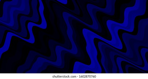 Dark BLUE vector background with curved lines. Colorful geometric sample with gradient curves.  Template for cellphones.