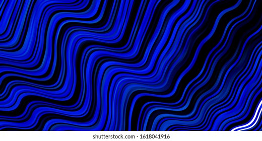 Dark BLUE vector background with curved lines. Abstract illustration with bandy gradient lines. Pattern for commercials, ads.