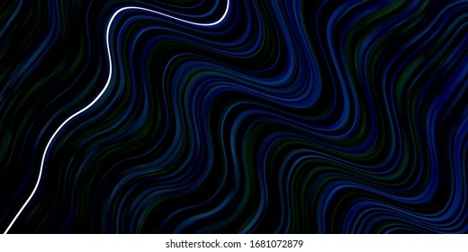 Fondo vector azul oscuro con líneas curvas. Ilustración luminosa con arcos circulares degradados. Diseño para su promoción empresarial.