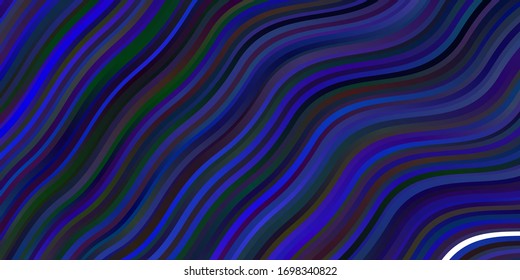 Dark BLUE vector background with curved lines. Gradient illustration in simple style with bows. Template for your UI design.