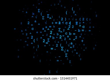 Dark BLUE vector background with Digit symbols. Colored mathematic signs with gradient on white background. Pattern for ads, poster, banner of books.