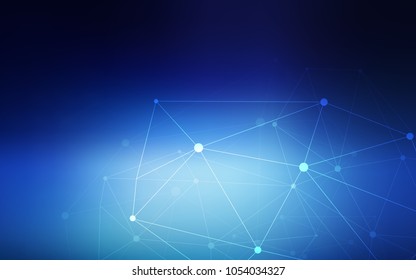 Dark BLUE vector background with dots and lines. Decorative design in abstract style with triangle structure. Completely new template for your brand book.